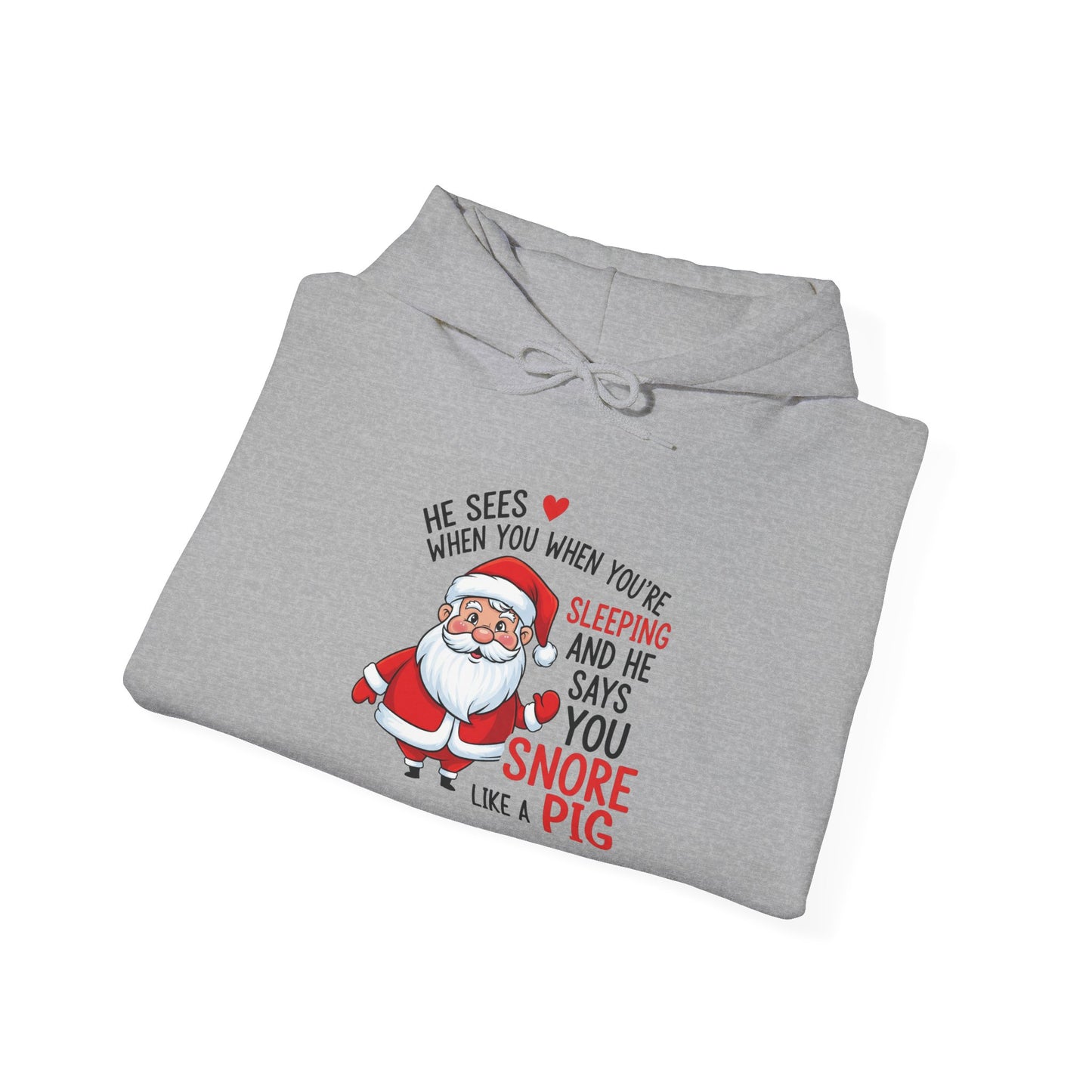 Funny Santa Hoodie He Sees When You are Sleeping and Says You Snore Like a Pig | Christmas Humor Hoodie | Cozy Unisex Holiday Sweatshirt