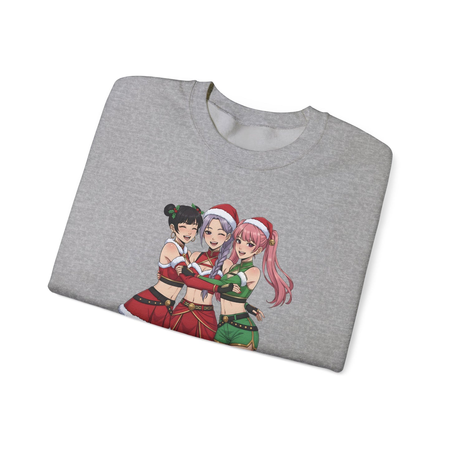 Anime Christmas Sweatshirt, Kawaii Girls Holiday Crewneck, Cute Anime Xmas Sweater, Cozy Otaku Gift, Holiday Kawaii Trio Shirt