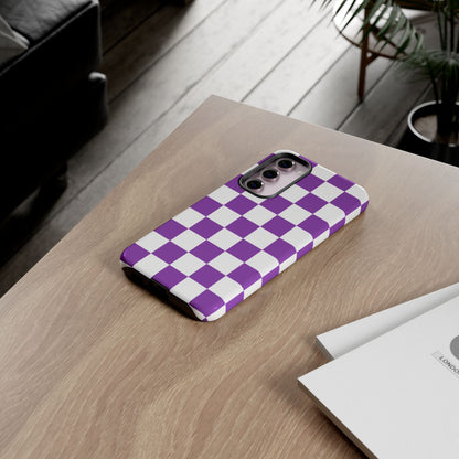 Purple Checkered Phone Case, Samsung Galaxy S25, S25 Plus, S24, S24 Plus, S24 Ultra, S23, S22, S22 Plus, S21 Ultra, S21 FE, S20+