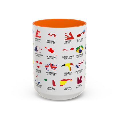 2026 Grand Prix Calendar Mug, Formula 1 Accent Coffee Mug, F1 Circuit Icons Cup, Motorsport Fan Gift, Racing Calendar Ceramic Mug