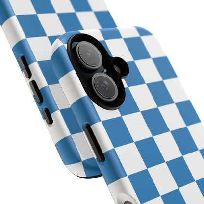 Checkered Phone Case, iPhone 17 Pro, 17, 16, 15, 14, 13, 12, 11, X, XR, XS MAX, Smartphone Cover, Blue and White Mobile Protector