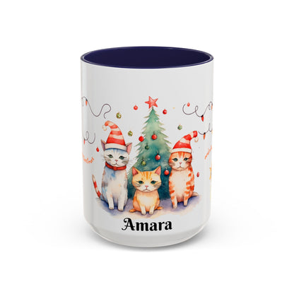 Personalized Festive Cat Accent Coffee Mug, Holiday, Christmas, Unique Gift, Home Decor, Cute Cat Lovers, Christmas Day Gift