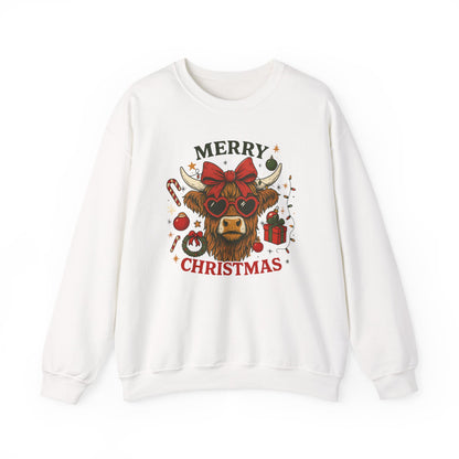 Merry Christmas Highland Cow Sweatshirt, Cow Christmas Crewneck, Funny Holiday Farm Shirt, Western Christmas Sweater, Cozy Xmas Gift for Her