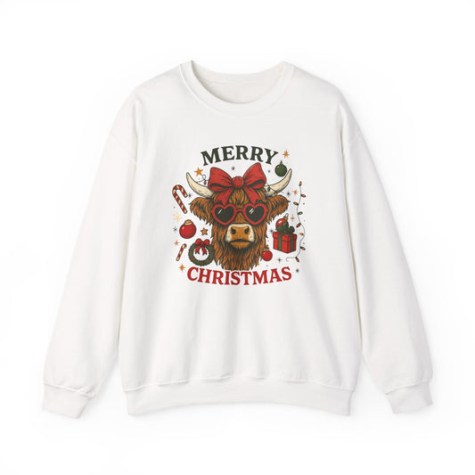 Merry Christmas Highland Cow Sweatshirt, Cow Christmas Crewneck, Funny Holiday Farm Shirt, Western Christmas Sweater, Cozy Xmas Gift for Her