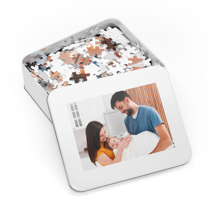 Family Photo Jigsaw Puzzle with Tin, Custom Picture Puzzle Keepsake, Personalized Family & Couples Gift