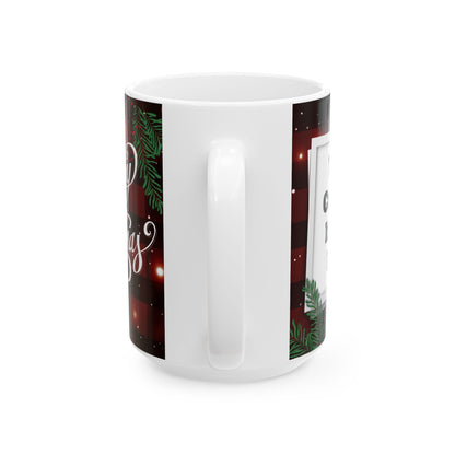 Christmas Plaid Ceramic Mug, Holiday Gift, Coffee Cup, Family Mug, Cozy Home Decor, Winter Warmth, Christmas Day Gift