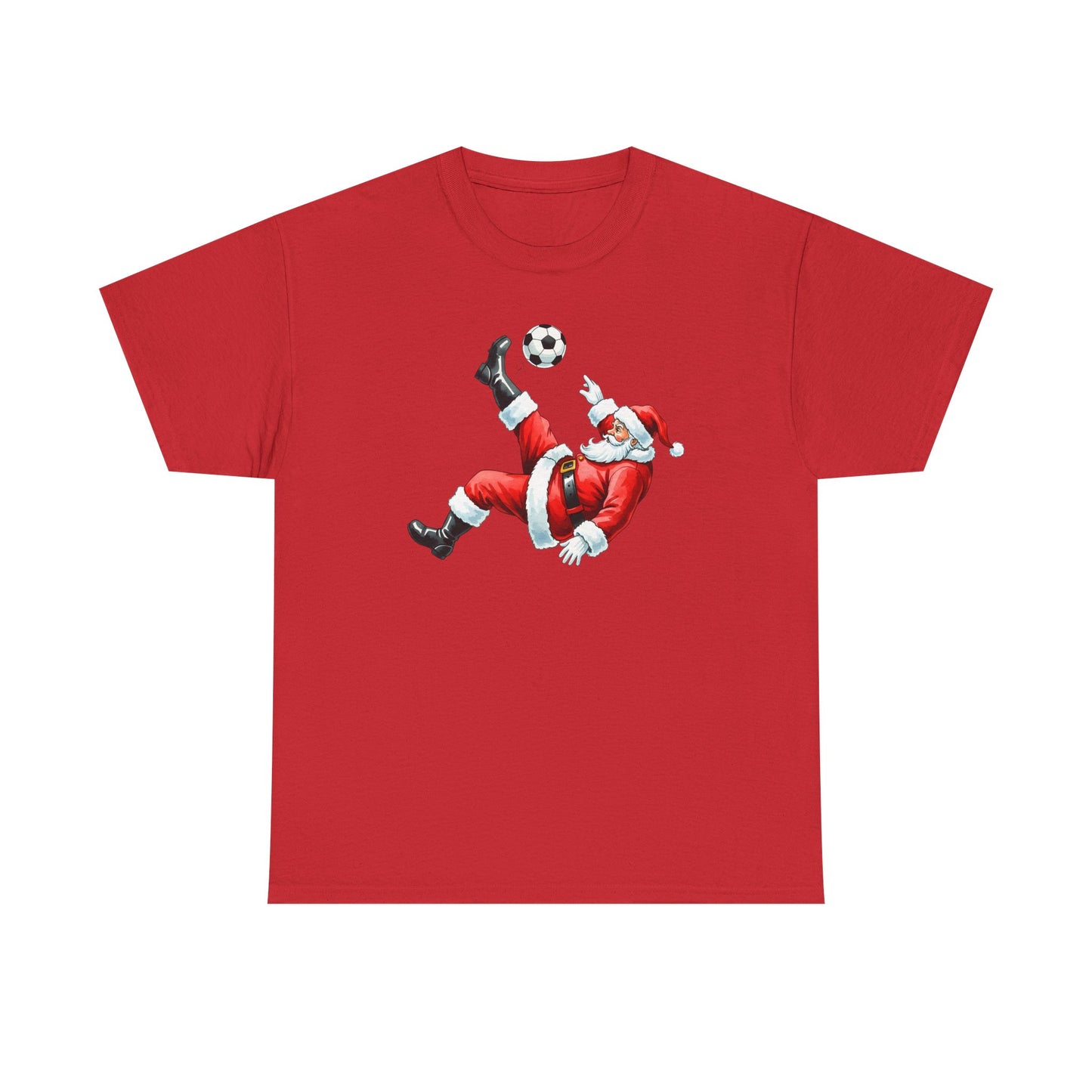 Santa Soccer Heavy Cotton Tee, Fun Holiday Shirt, Christmas Party, Gift for Him/Her, Festive Clothing, Casual Wear, Gift for her