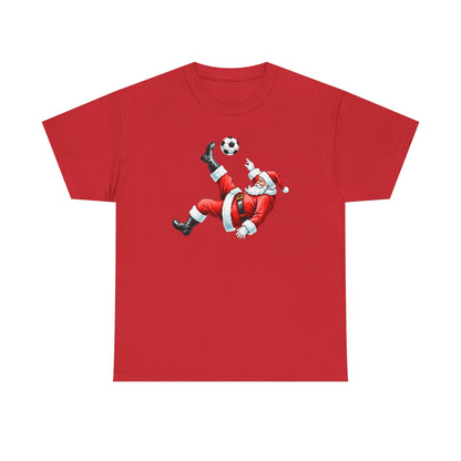 Santa Soccer Heavy Cotton Tee, Fun Holiday Shirt, Christmas Party, Gift for Him/Her, Festive Clothing, Casual Wear, Gift for her