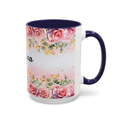 Personalized Floral Accent Coffee Mug, Custom Gift for Her, Birthday Mug, Floral Drinkware, Mother's Day Gift