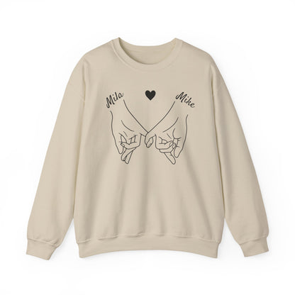 Pinky Promise Sweatshirt, Personalized Name Crewneck, Matching Couple Gift, Heart Line Art Sweater, Custom Relationship Sweatshirt