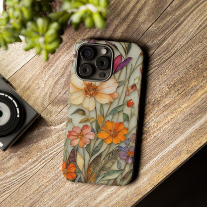 Phone case For iPhone & Samsung, Wildflower Mosaic MagSafe iPhone Case: Botanical Floral Design iPhone
