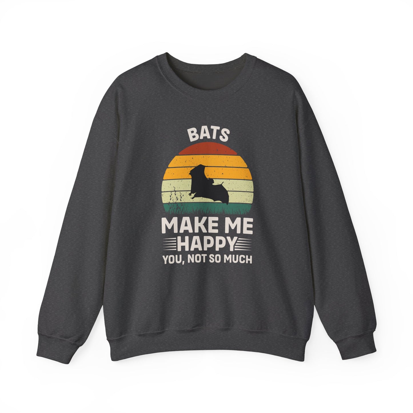 Bats Make Me Happy Sweatshirt, Cozy Graphic Pullover, Gift for Bat Lovers, Unisex Crewneck, Fun Animal Apparel, Halloween Sweatshirt
