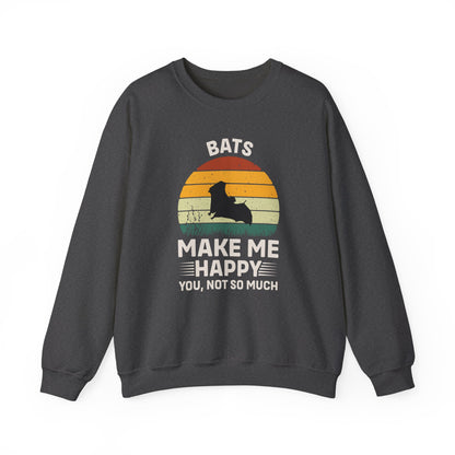 Bats Make Me Happy Sweatshirt, Cozy Graphic Pullover, Gift for Bat Lovers, Unisex Crewneck, Fun Animal Apparel, Halloween Sweatshirt