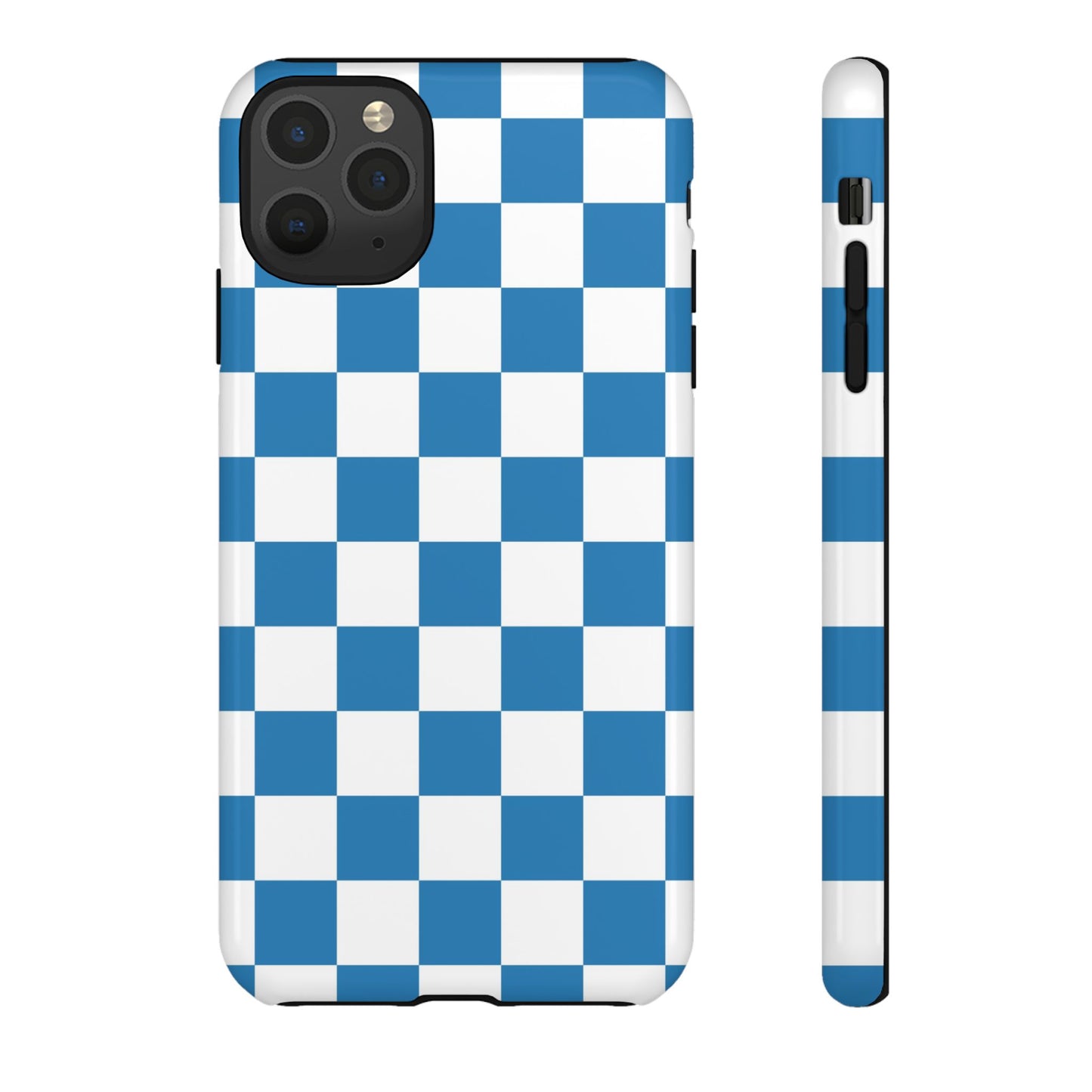Checkered Phone Case, iPhone 17 Pro, 17, 16, 15, 14, 13, 12, 11, X, XR, XS MAX, Smartphone Cover, Blue and White Mobile Protector