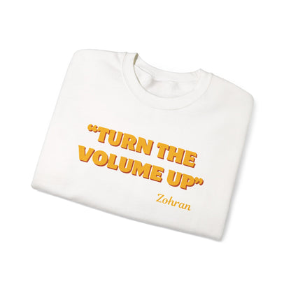 Turn the Volume Up Sweatshirt, Retro Music Quote Crewneck, Minimal Yellow Text Pullover, Cozy Gift for Musicians & Creatives