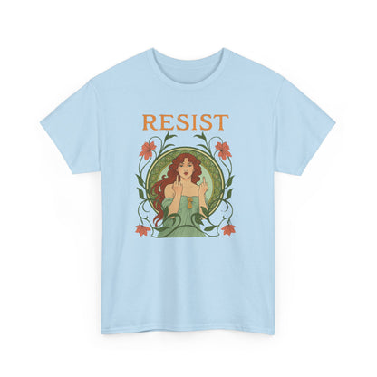 Resist Art Nouveau Woman Tee, Feminist Vintage Shirt, Botanical Activist T-Shirt, Retro Feminism Gift, Empowerment Top, Mucha Anti Trump