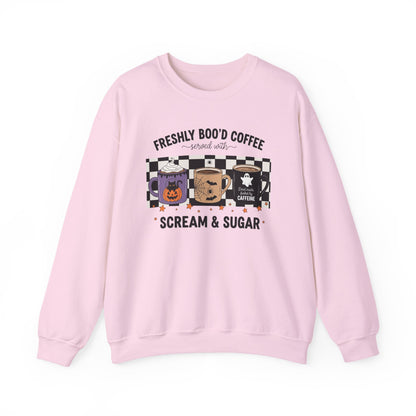 Halloween Coffee Sweatshirt, Cozy Crewneck, Fall Apparel, Scream & Sugar Tee, Gift for Coffee Lovers, Halloween Apparel