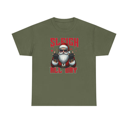 Funny Santa Sleigh All Day T-Shirt | Cool Christmas Graphic Tee | Rocker Santa Shirt | Holiday Humor Gift