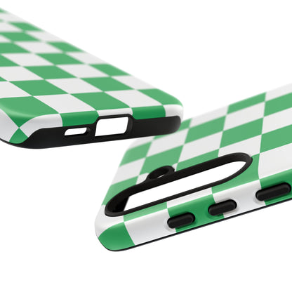 Green Checkered Phone Case, Phone Cases Samsung Galaxy S25, S25 Plus, S24, S24 Plus, S24 Ultra, S23, S22, S22 Plus, S21 Ultra, S21 FE, S20+
