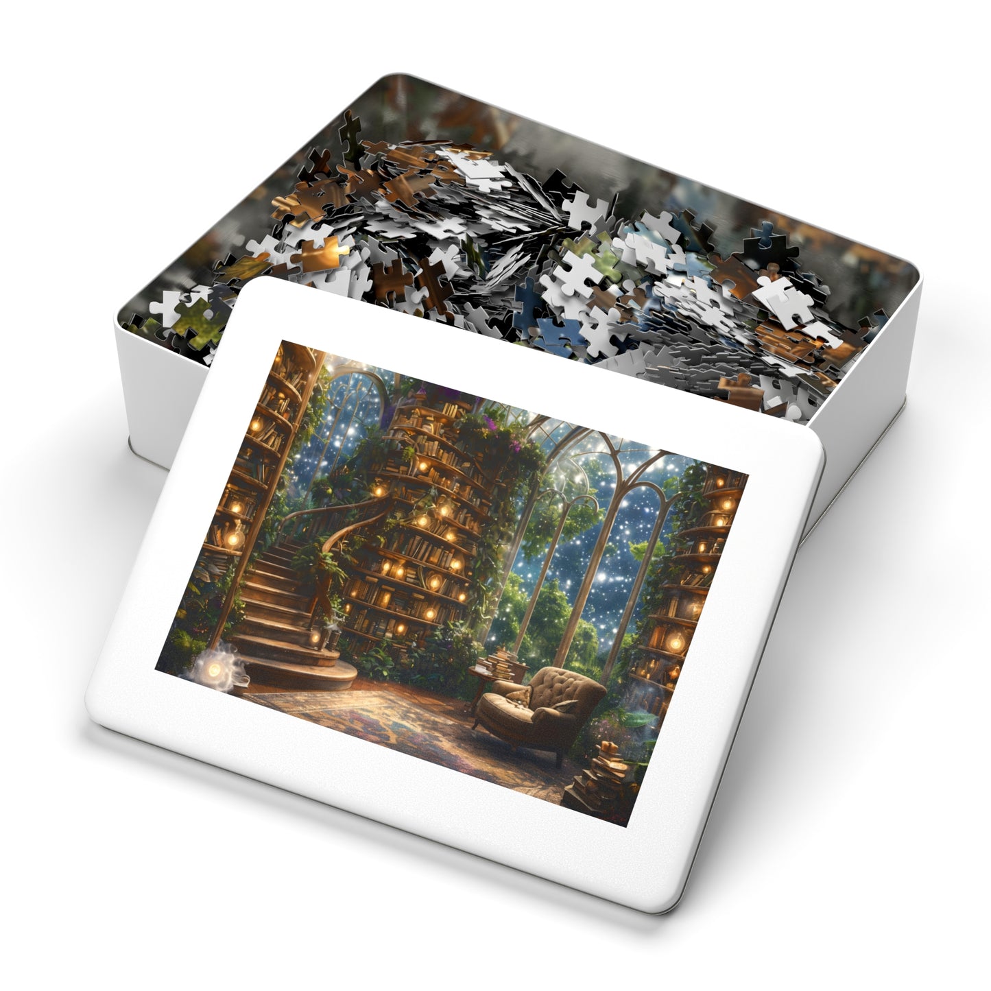 Dream Library, Magical Greenhouse, Jigsaw Puzzles, Star Filled Sky Library Reading Garden Lounge Room, Starry Night View, 500 Or 1000