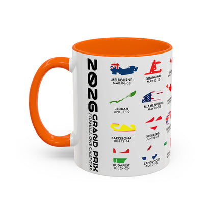 2026 Grand Prix Calendar Mug, Formula 1 Accent Coffee Mug, F1 Circuit Icons Cup, Motorsport Fan Gift, Racing Calendar Ceramic Mug