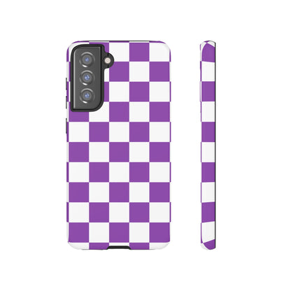 Purple Checkered Phone Case, Samsung Galaxy S25, S25 Plus, S24, S24 Plus, S24 Ultra, S23, S22, S22 Plus, S21 Ultra, S21 FE, S20+