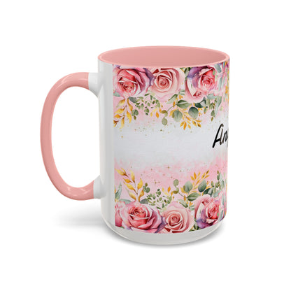 Personalized Floral Accent Coffee Mug, Custom Gift for Her, Birthday Mug, Floral Drinkware, Mother's Day Gift