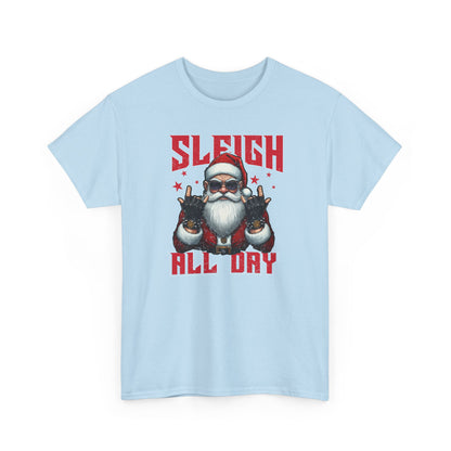 Funny Santa Sleigh All Day T-Shirt | Cool Christmas Graphic Tee | Rocker Santa Shirt | Holiday Humor Gift