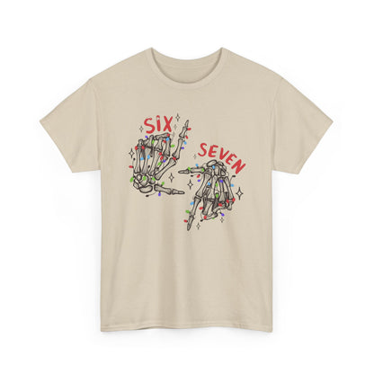 Six Seven Skeleton Hands T Shirt  Funny Halloween Christmas Tee for Men & Women | Cool Skeleton Hand Sign Graphic Shirt | Soft Cotton Top