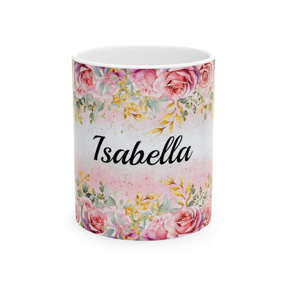 Personalized Floral Ceramic Mug, Custom Coffee Cup, Gift for Her, Birthday Mug, Cute Kitchenware, Bridesmaid Gift, Gift for Her