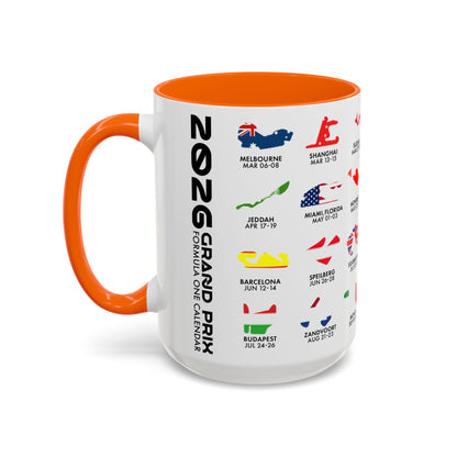 2026 Grand Prix Calendar Mug, Formula 1 Accent Coffee Mug, F1 Circuit Icons Cup, Motorsport Fan Gift, Racing Calendar Ceramic Mug