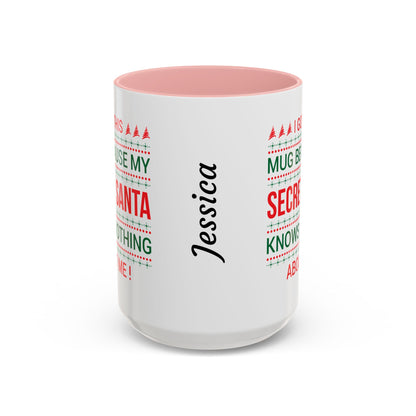 Personalized Secret Santa Accent Coffee Mug, Holiday Gift, Funny Christmas Mug, Unique Office Secret Santa Gift, Custom Drinkware
