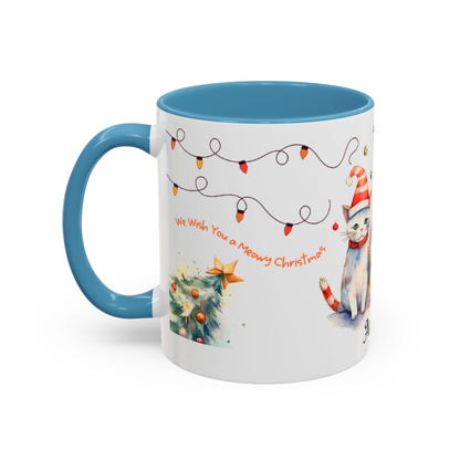 Personalized Festive Cat Accent Coffee Mug, Holiday, Christmas, Unique Gift, Home Decor, Cute Cat Lovers, Christmas Day Gift