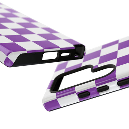 Purple Checkered Phone Case, Samsung Galaxy S25, S25 Plus, S24, S24 Plus, S24 Ultra, S23, S22, S22 Plus, S21 Ultra, S21 FE, S20+
