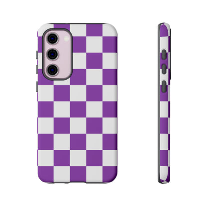 Purple Checkered Phone Case, Samsung Galaxy S25, S25 Plus, S24, S24 Plus, S24 Ultra, S23, S22, S22 Plus, S21 Ultra, S21 FE, S20+
