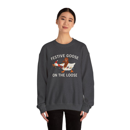 Festive Goose on the Loose Sweatshirt, Funny Christmas Gingerbread Crewneck, Holiday Lights Shirt, Cozy Winter Gift for Her and Him