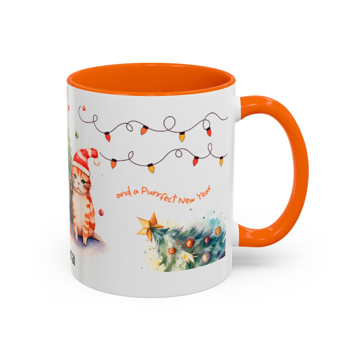 Personalized Festive Cat Accent Coffee Mug, Holiday, Christmas, Unique Gift, Home Decor, Cute Cat Lovers, Christmas Day Gift