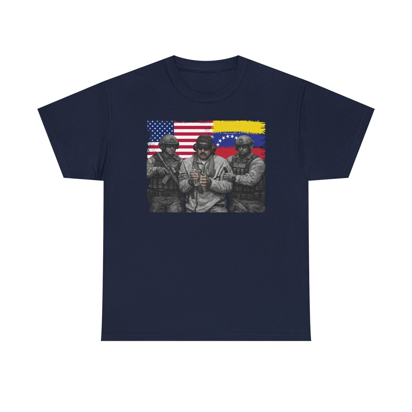 American and Venezuelan Flag Soldiers Tee, Nicolas Maduro Arrest Deportation Photo Tee T-shirt | Political Protest Graphic