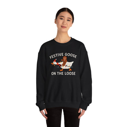 Festive Goose on the Loose Sweatshirt, Funny Christmas Gingerbread Crewneck, Holiday Lights Shirt, Cozy Winter Gift for Her and Him