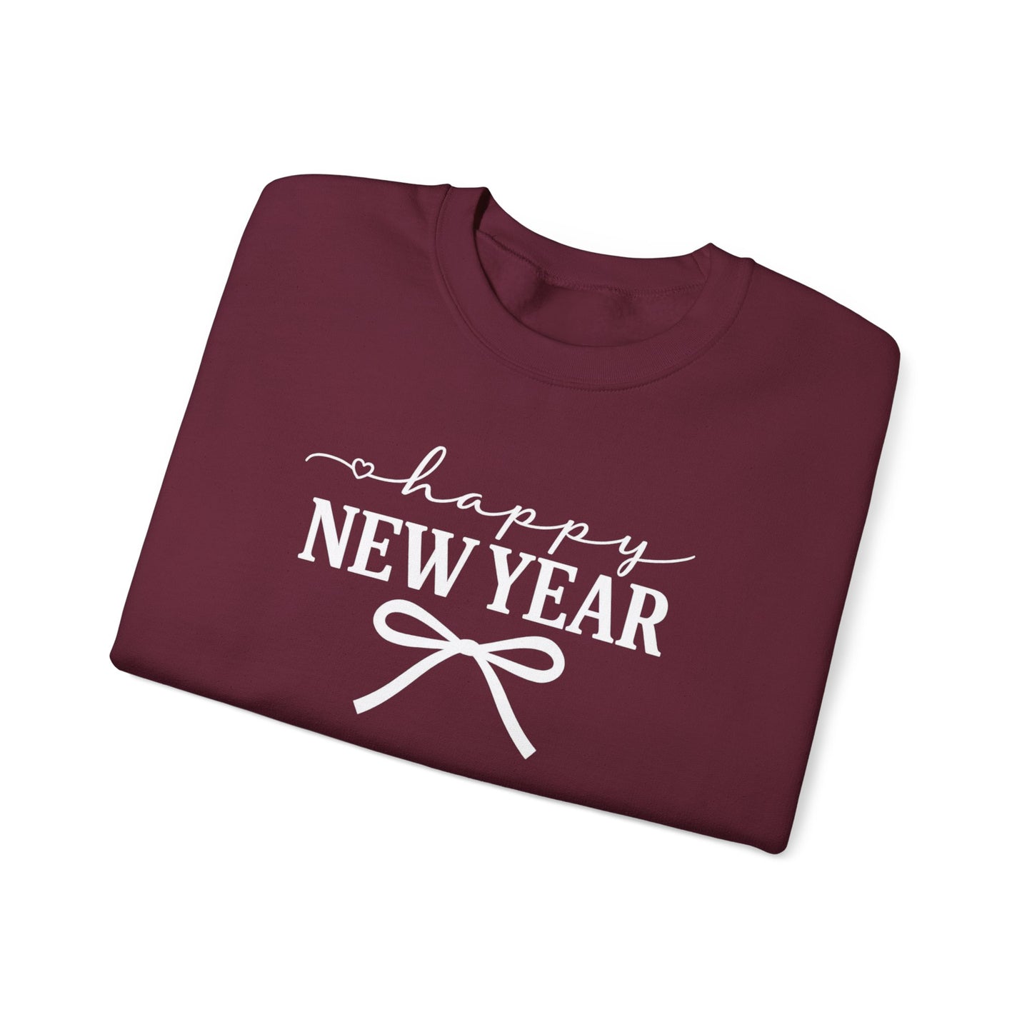 Happy New Year Sweatshirt | Cozy Holiday Crewneck | Script Bow Graphic Sweater | New Year Party Sweatshirt | Winter Gift