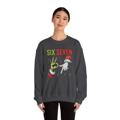 Funny Six Seven Christmas Sweatshirt | Santa Hands Holiday Crewneck | Cozy Pink Christmas Sweater for Men Women | Festive Holiday Gift