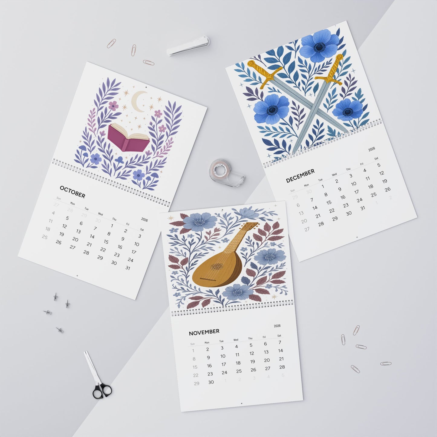 2026 Wall Calendar, Mystical Botanical Art Planner, Monthly Illustrated Calendar, Nature-Inspired Home Office Decor Gift