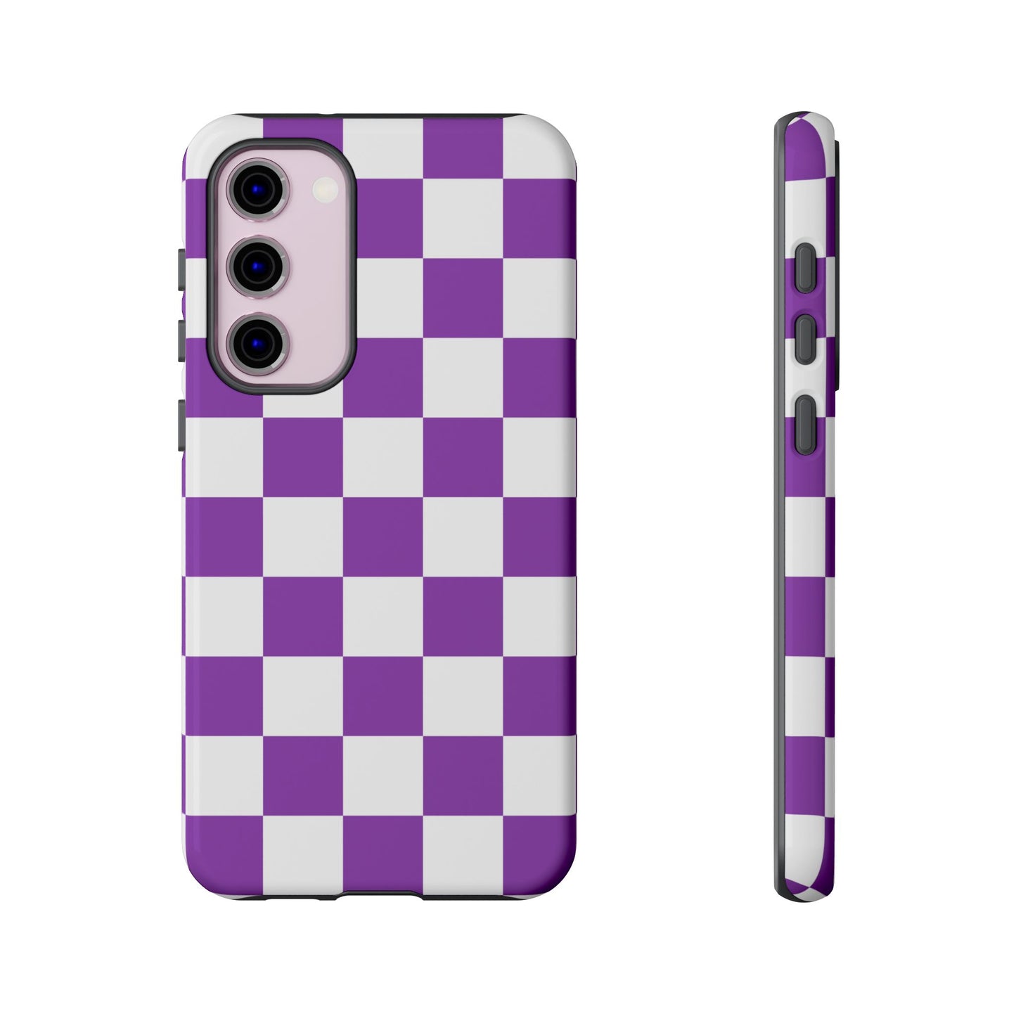 Purple Checkered Phone Case, Samsung Galaxy S25, S25 Plus, S24, S24 Plus, S24 Ultra, S23, S22, S22 Plus, S21 Ultra, S21 FE, S20+