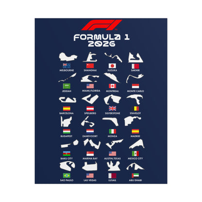 Formula 1 2026 Track Silhouettes Poster, F1 Circuits Map Wall Art, Grand Prix Calendar Print, Motorsport Racing Decor, Rolled Poster