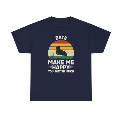 Bats Make Me Happy Unisex Heavy Cotton Tee, Funny Graphic Tee, Lovers Gift, Halloween Apparel, Everyday Casual Wear, Nature