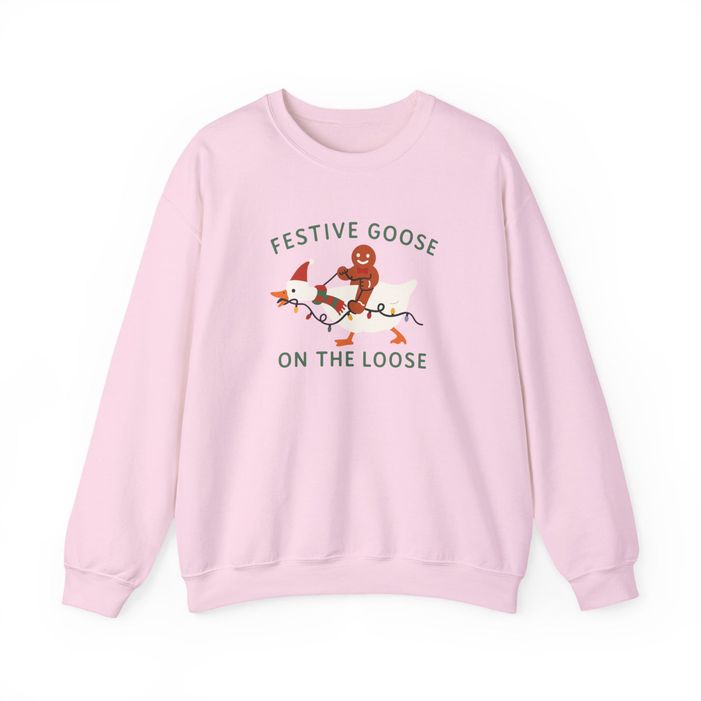 Festive Goose on the Loose Sweatshirt, Funny Christmas Gingerbread Crewneck, Holiday Lights Shirt, Cozy Winter Gift for Her and Him
