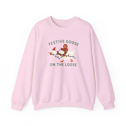 Festive Goose on the Loose Sweatshirt, Funny Christmas Gingerbread Crewneck, Holiday Lights Shirt, Cozy Winter Gift for Her and Him