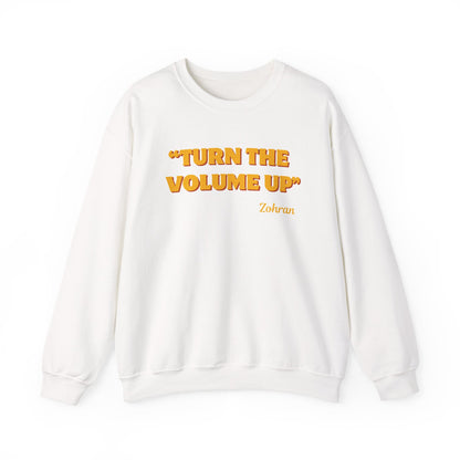 Turn the Volume Up Sweatshirt, Retro Music Quote Crewneck, Minimal Yellow Text Pullover, Cozy Gift for Musicians & Creatives