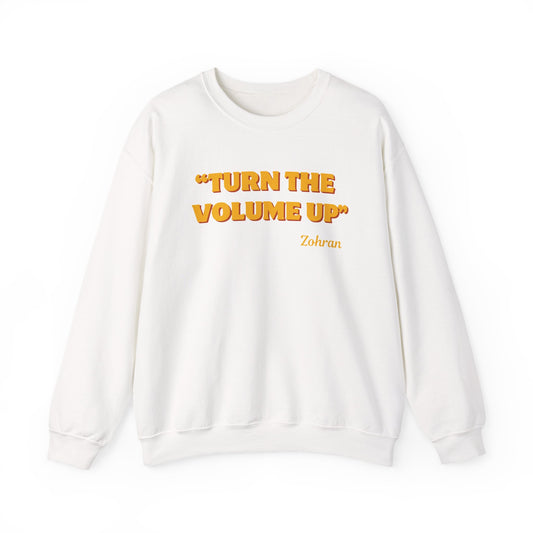 Turn the Volume Up Sweatshirt, Retro Music Quote Crewneck, Minimal Yellow Text Pullover, Cozy Gift for Musicians & Creatives