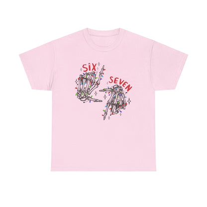Six Seven Skeleton Hands T Shirt  Funny Halloween Christmas Tee for Men & Women | Cool Skeleton Hand Sign Graphic Shirt | Soft Cotton Top